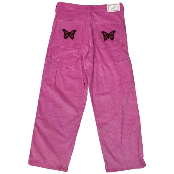 Lisa Says Gah Pants - NWT Lisa Says Gah Dylan Women's Pink Corduroy Butterfly Pocket Carpenter Pant 12
